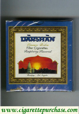 Darshan Classic Bidis Raspberry Flavored cigarettes wide flat hard box